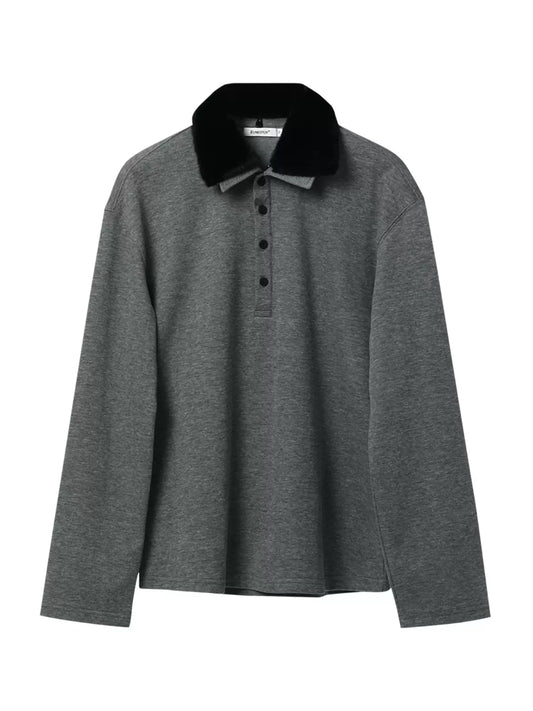 【030】Removable Fur Lapel L/S Polo Shirt