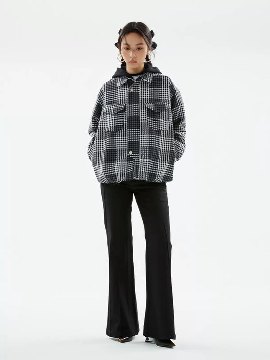 【047】Houndstooth Pattern Hooded Jacket