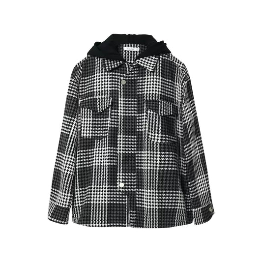 【047】Houndstooth Pattern Hooded Jacket